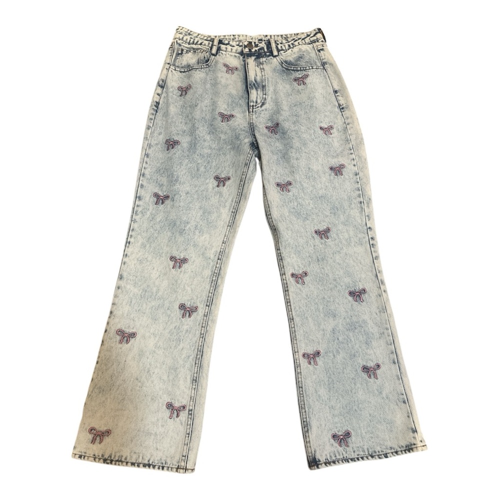 RARERAW NWOT Women's Flare & Wide Leg Jeans - Light Blue with pink bow Print